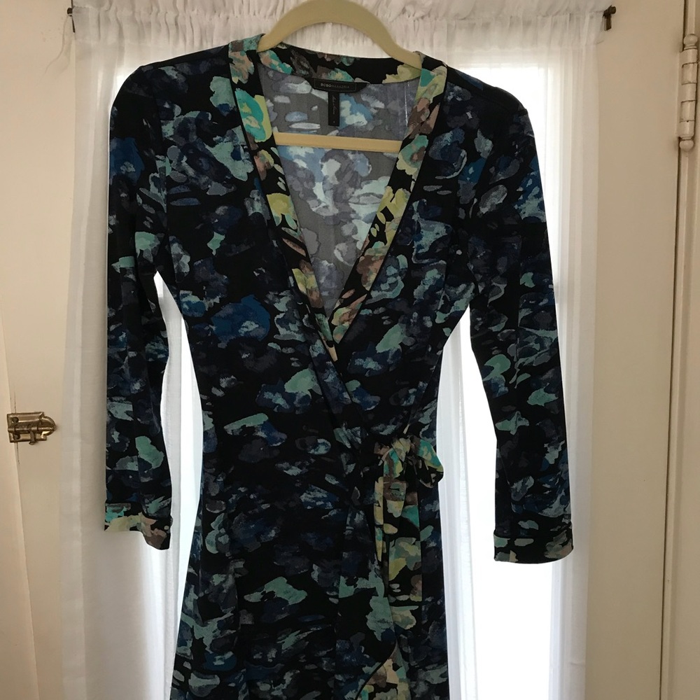 BCBG floral wrap ruffle dress small